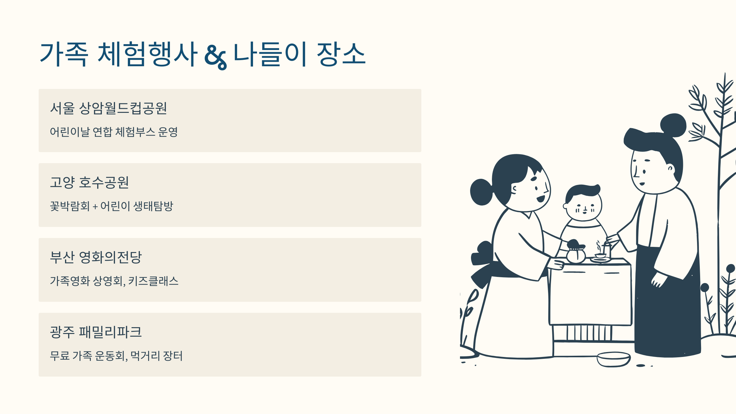 가족이 함께할 수 있는 체험행사 &amp; 나들이 장소