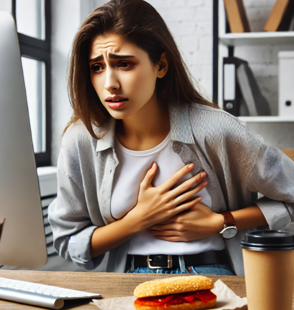 역류성 식도염으로 아파하는 여자