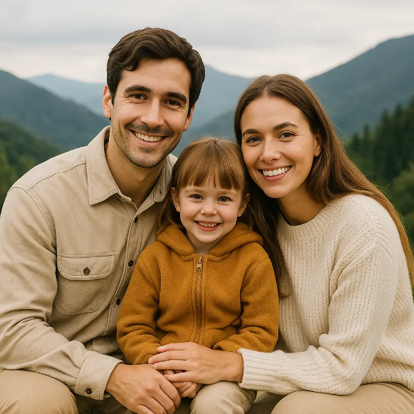 아이돌봄 커뮤니티 안내책자, 마을 지도, 마을 회관 전단지, 육아정보 노트가 정리된 테이블 위 장면, 텍스트 없음