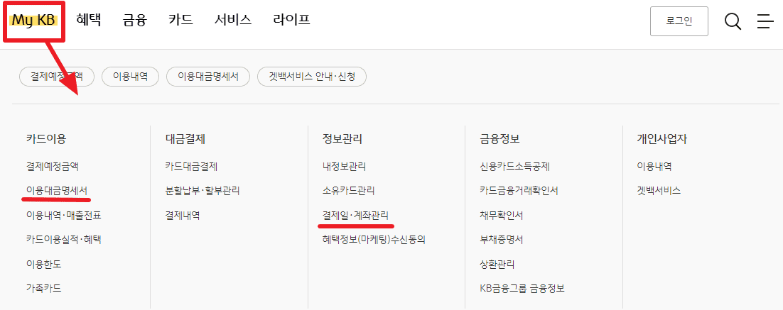 국민카드 이용명세서 조회
