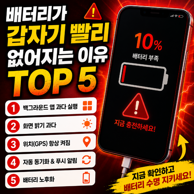 alt="스마트폰 배터리 빨리 닳는 원인 TOP 5와 절전 설정 방법"
