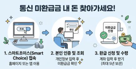 '통신 미환급금 내 돈 찾아가세요!'라는 제목의 인포그래픽