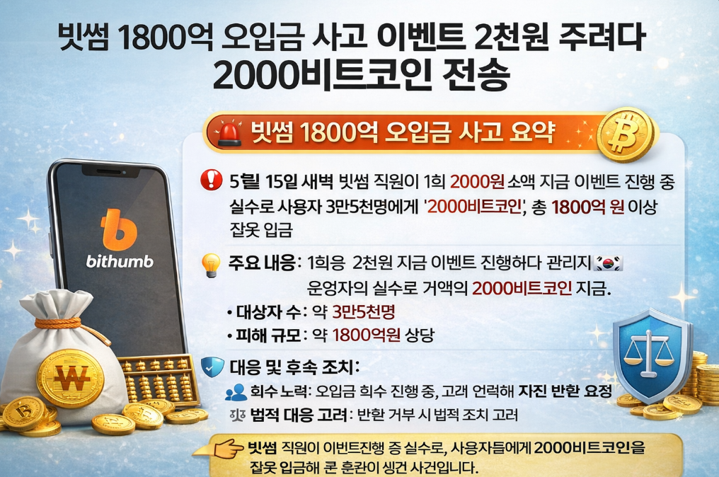빗썸 1800억 오입금 사고, 2천원이 2000비트코인으로?