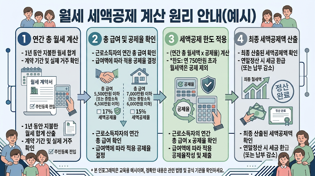 연간 월세와 공제율에 따른 세액공제 계산 예시
