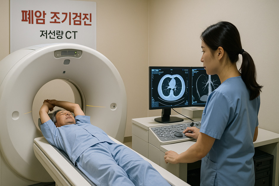 폐암 조기검진하는 중년 남성 이미지