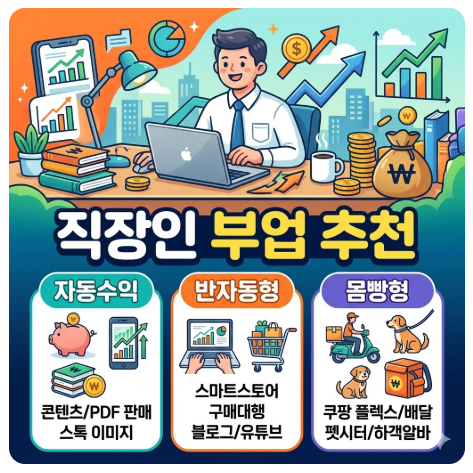 직장인 부업 추천 (자동수익, 반자동형, 몸빵형)