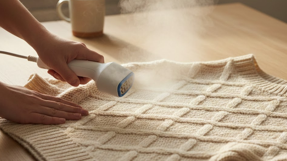 스팀으로 니트 다리는 사진