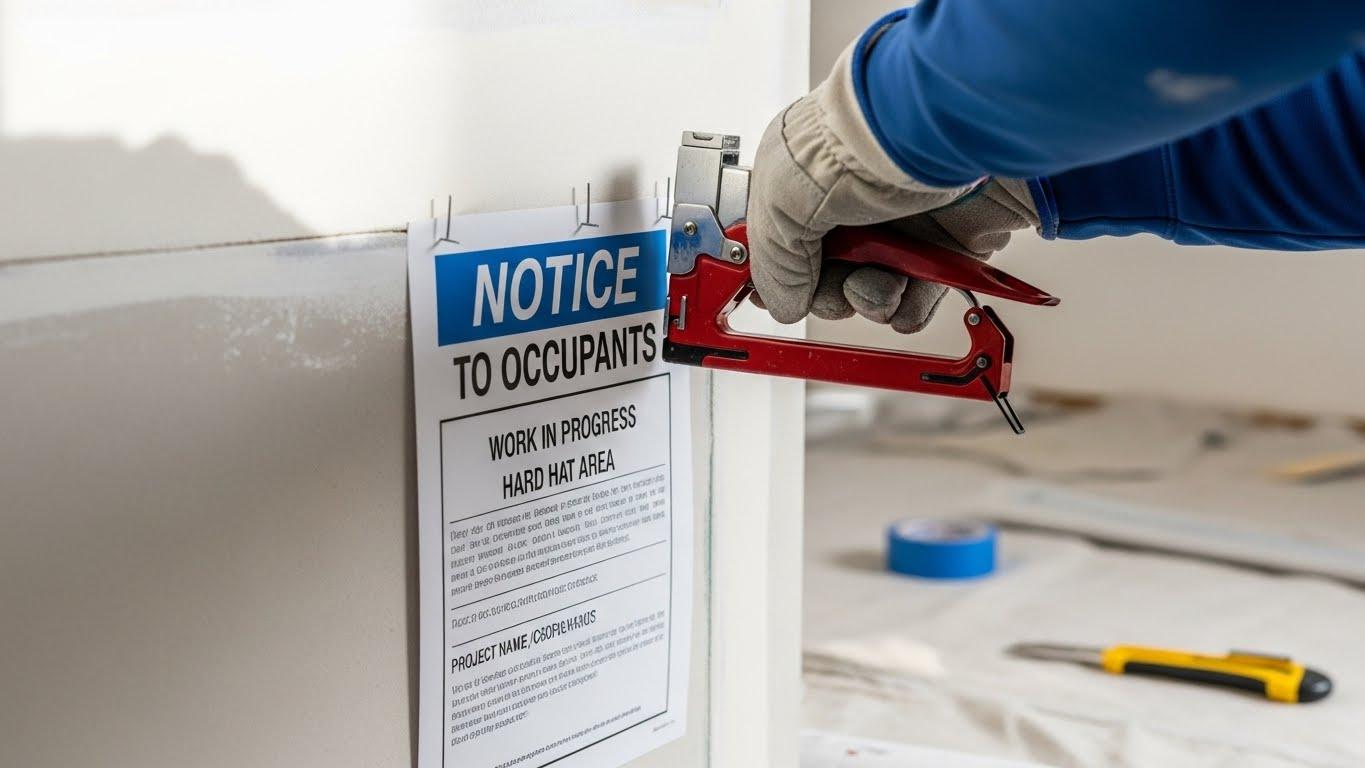 인테리어 공사 안내문 부착