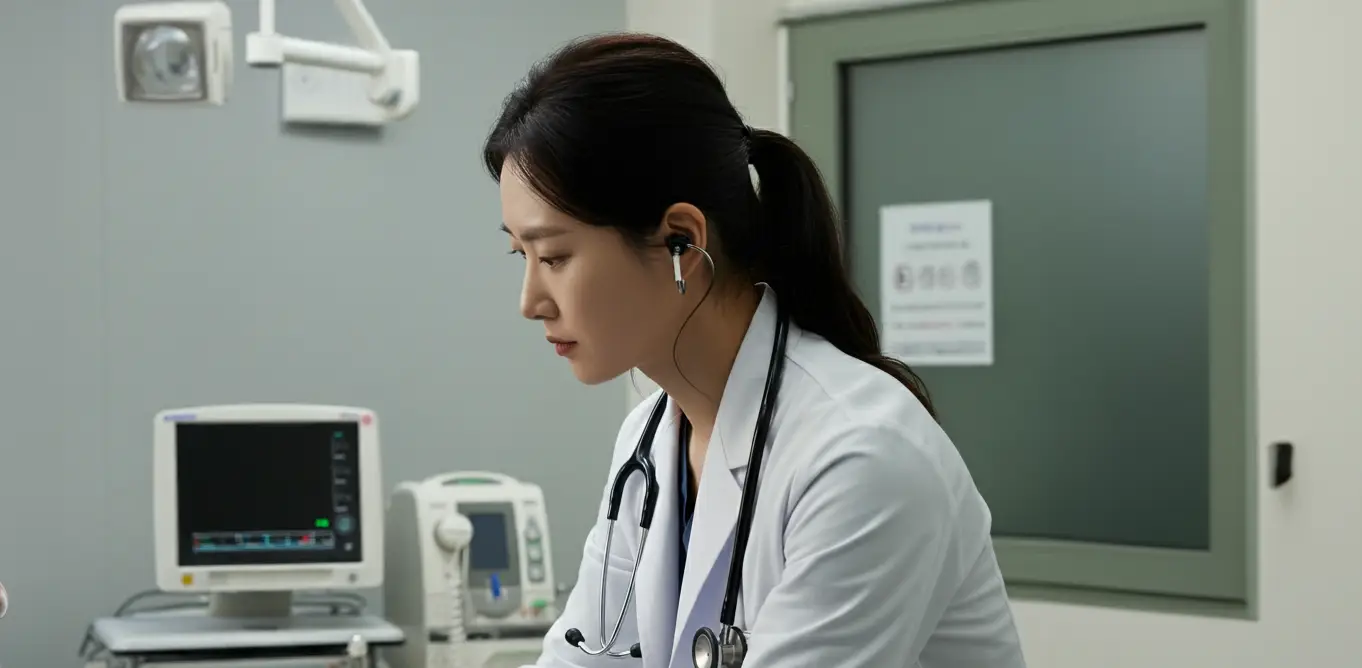 환자를 돌보는 여성 의사
