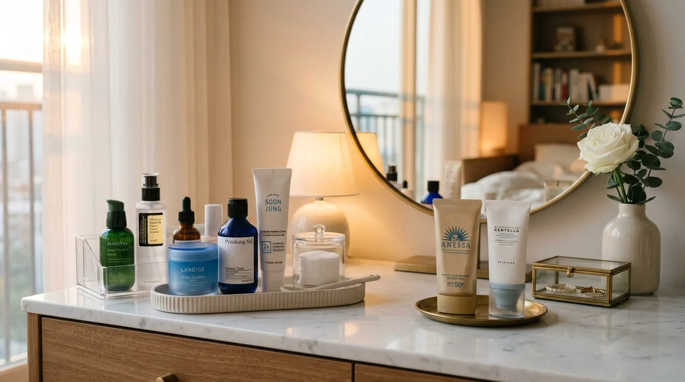 기미 크림과 자외선 차단제를 함께 배치한 안전 사용 루틴 이미지