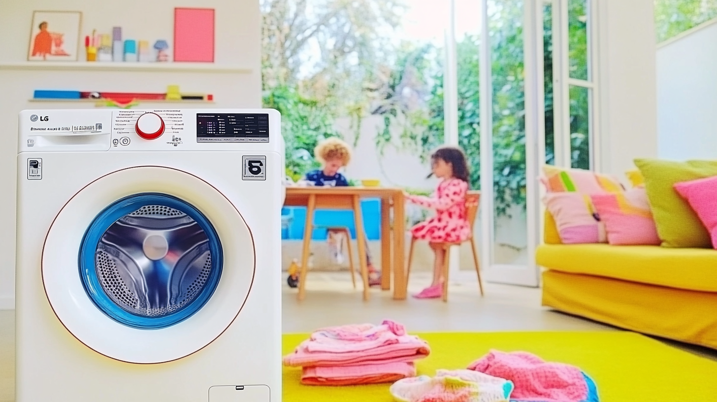 가정에서 조용히 작동하는 모습으로 가족 환경 속에서 인기를 끄는 LG 세탁기