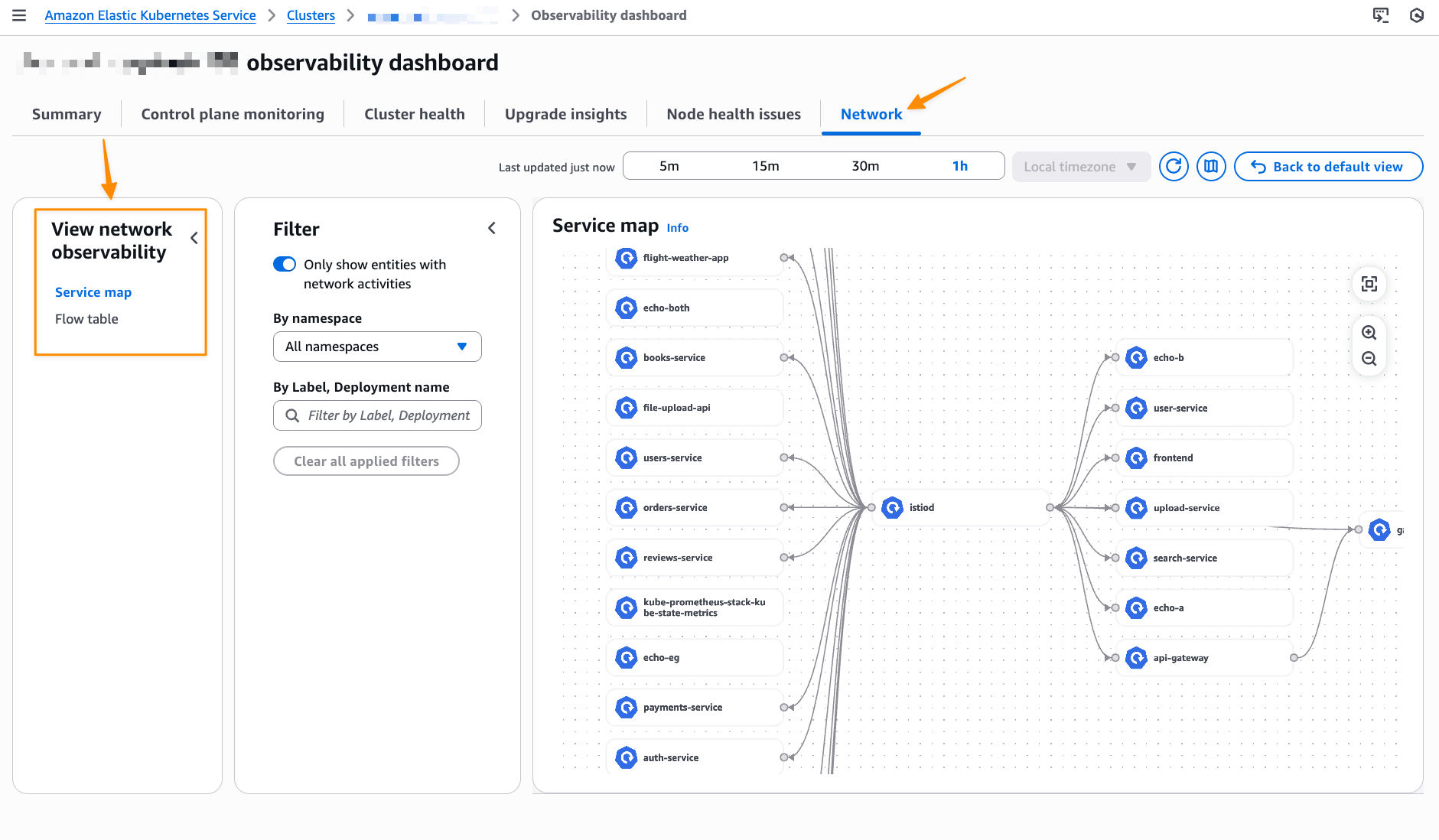 Amazon EKS 네트워크 observability dashboard 구성