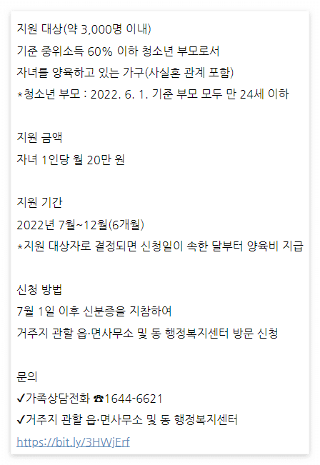 청소년 아동양육비