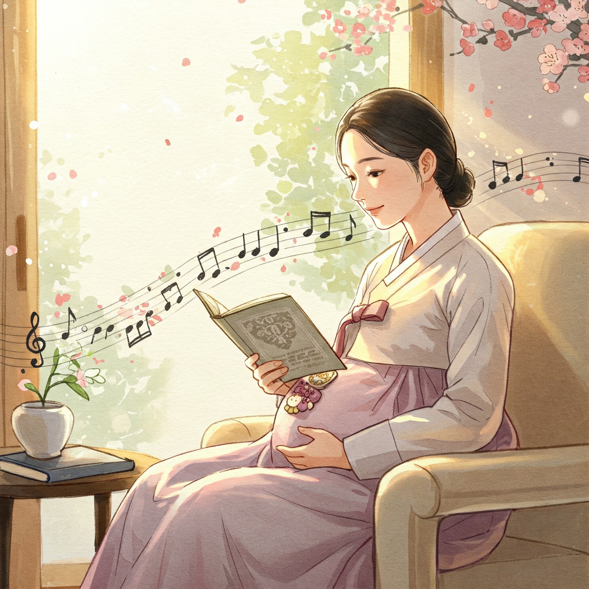 클래식과 책을 읽으며 태교 하는 엄마