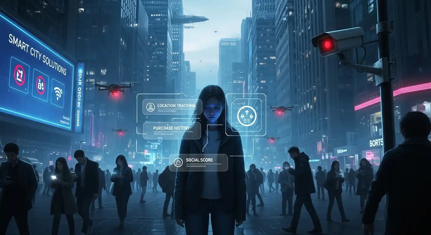 <img src="ai_privacy_ethics_dilemma.webp" alt="기술의 편리함 속에서 인간의 프라이버시와 존엄성이 위협받는 딜레마를 표현한 이미지입니다">