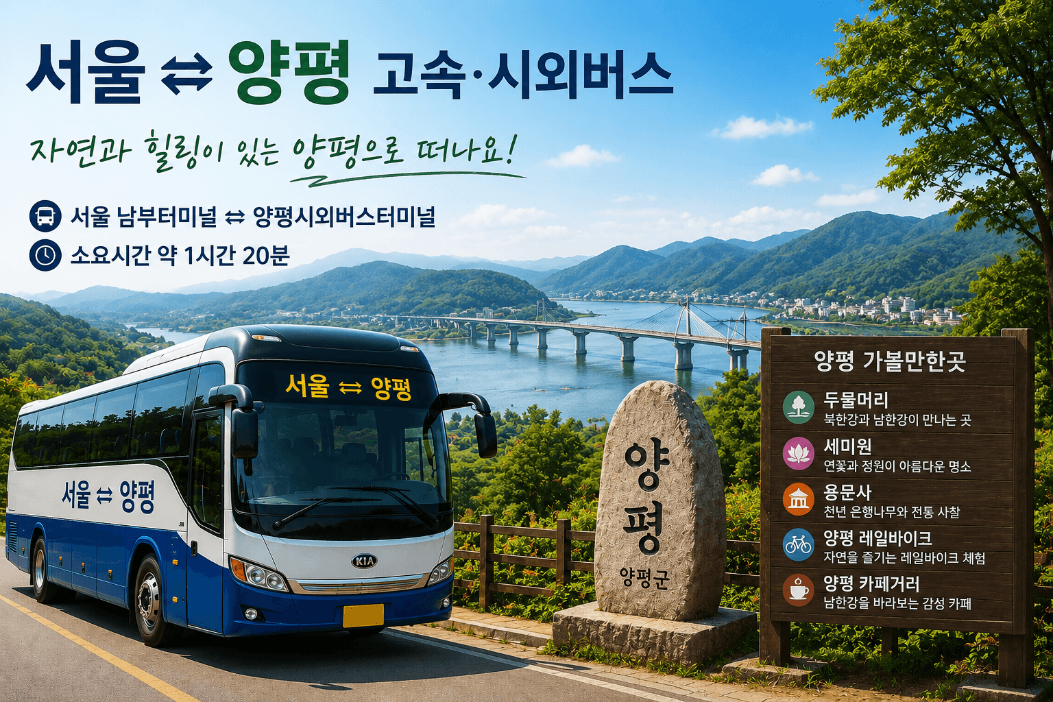 서울과 양평을 오가는 버스와 양평의 관광지