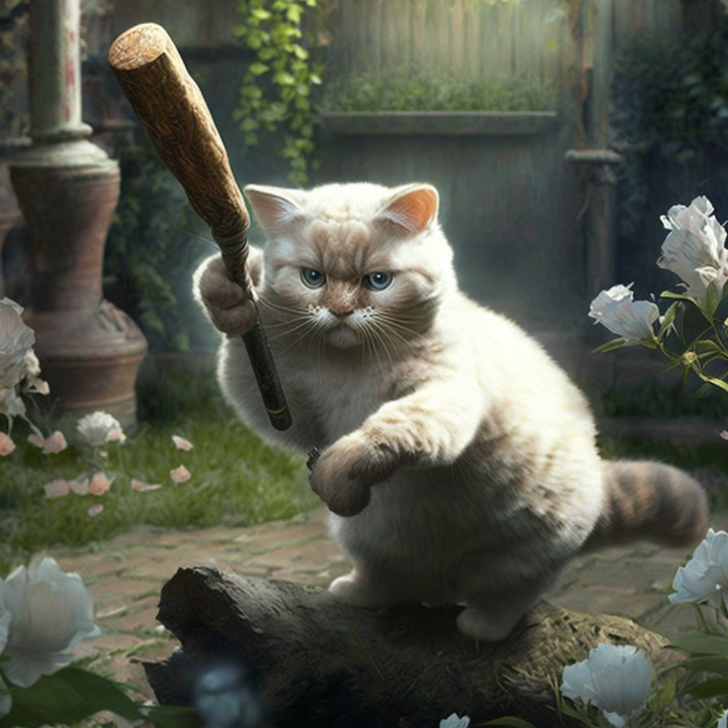 배트를 휘두르는 고양이