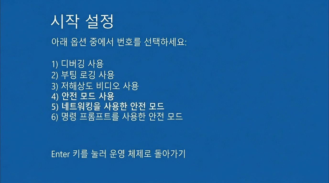 윈도우11 안전 모드 시작 설정 화면에서 F5 선택