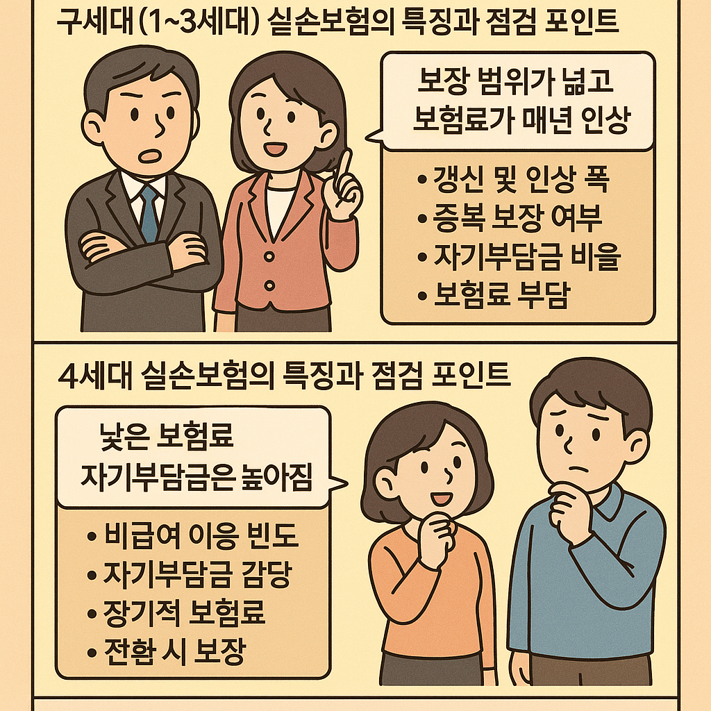 실손보험 세대별 유형 점검: 구세대(1~3세대)와 4세대 차이