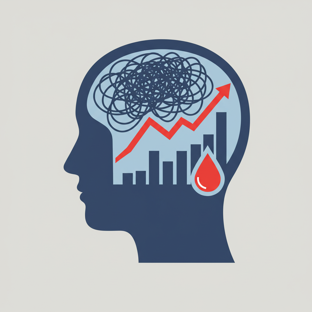 스트레스로 인해 복잡해진 뇌가 혈당 수치를 높이는 과정을 시각적으로 표현한 이미지
