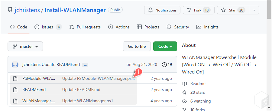jchristens/Install-WLANManager GitHub 접속 및 코드 다운로드