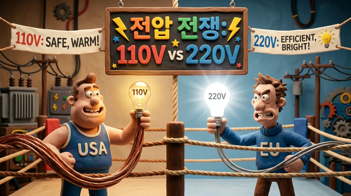 110V vs 220V 전압 체계 비교 클레이 애니메이션