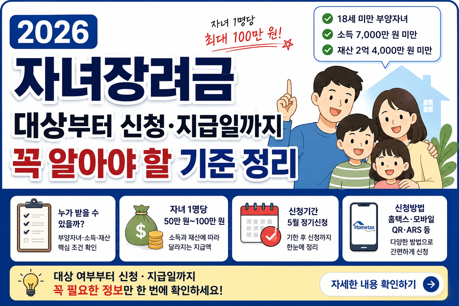 2026 자녀장려금 대상 소득 재산 기준부터 신청기간 지급일까지 정리