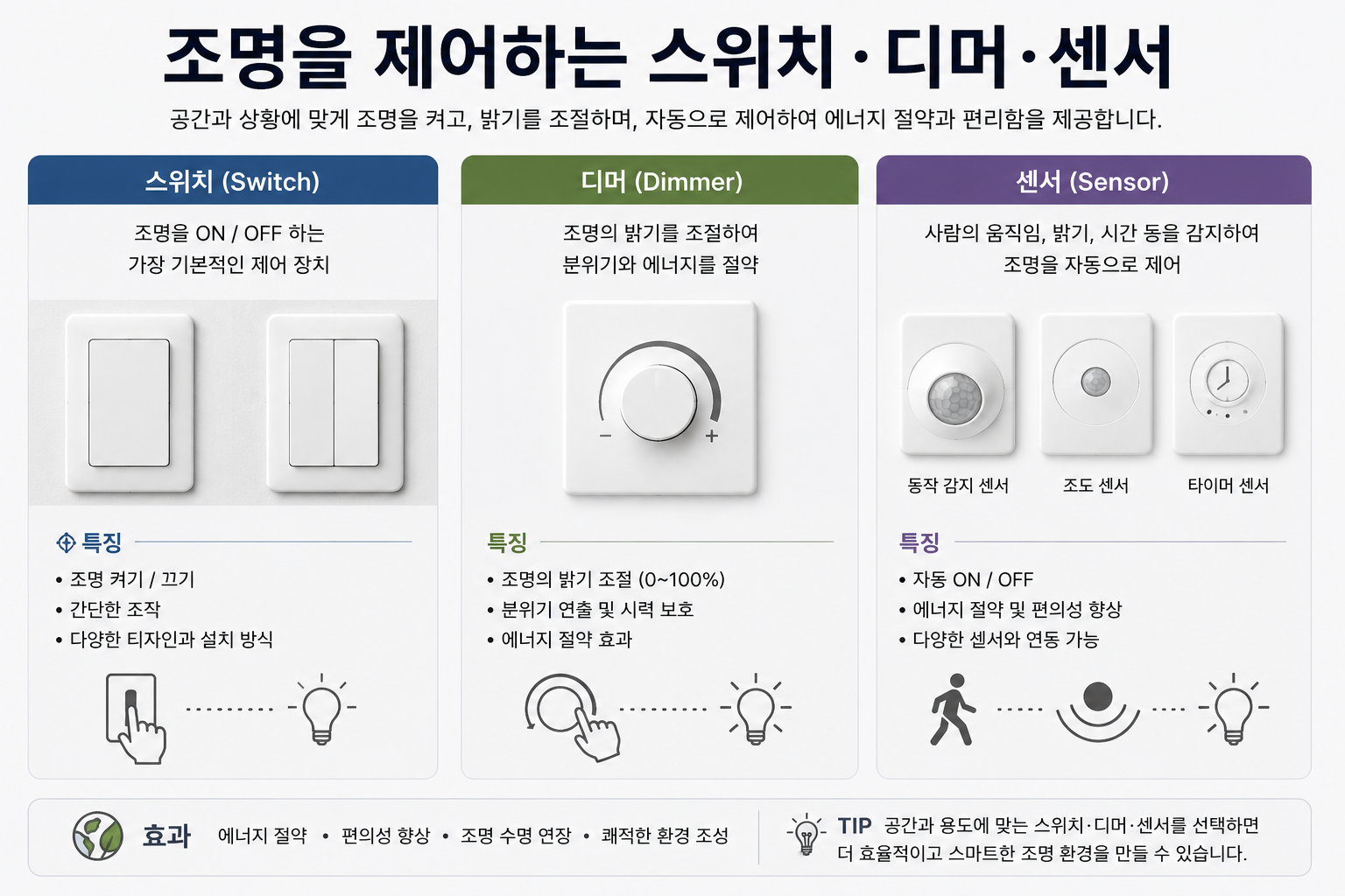 조명을 제어하는 스위치·디머·센서