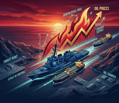 호르무즈 해협 유조선 공격과 유가 폭등 시각화 (Hormuz Strait Oil Tanker Attack and Price Spike)