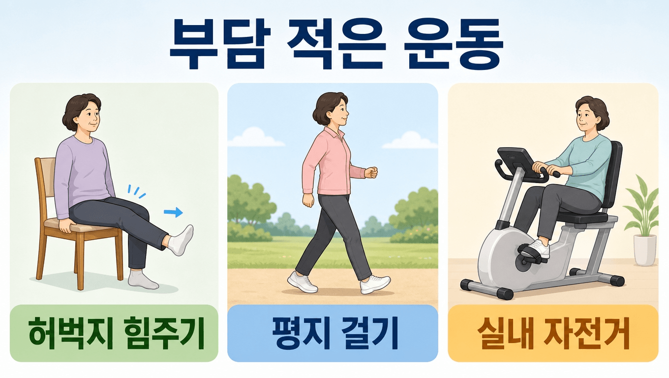 무릎에 부담을 줄이는 대퇴사두근 운동과 평지 걷기