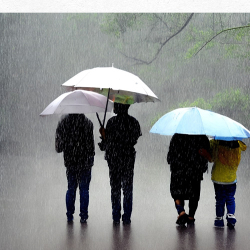 습도 높은 여름철 도심 거리 풍경