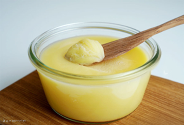 무염 버터를 가열하여 수분, 유당, 단백질을 제거한 순수 지방