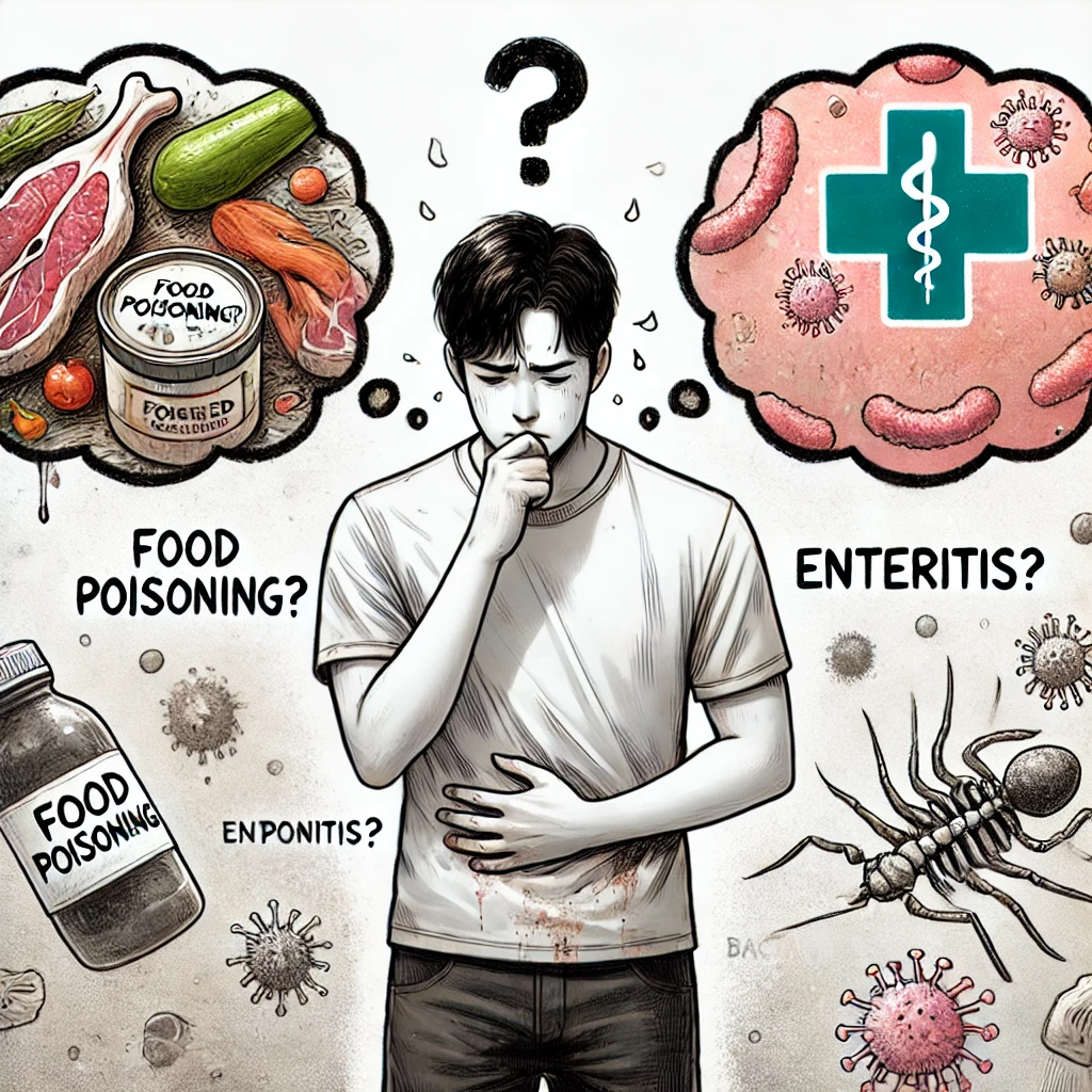 식중독 또는 장염으로 복통에 시달리는 사람