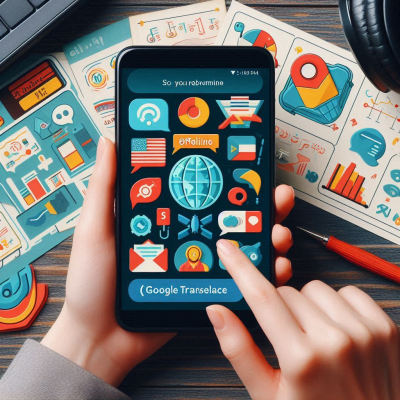 스마트폰으로 일본어 번역을 사용하는 모습과 아날로그 느낌의 책상