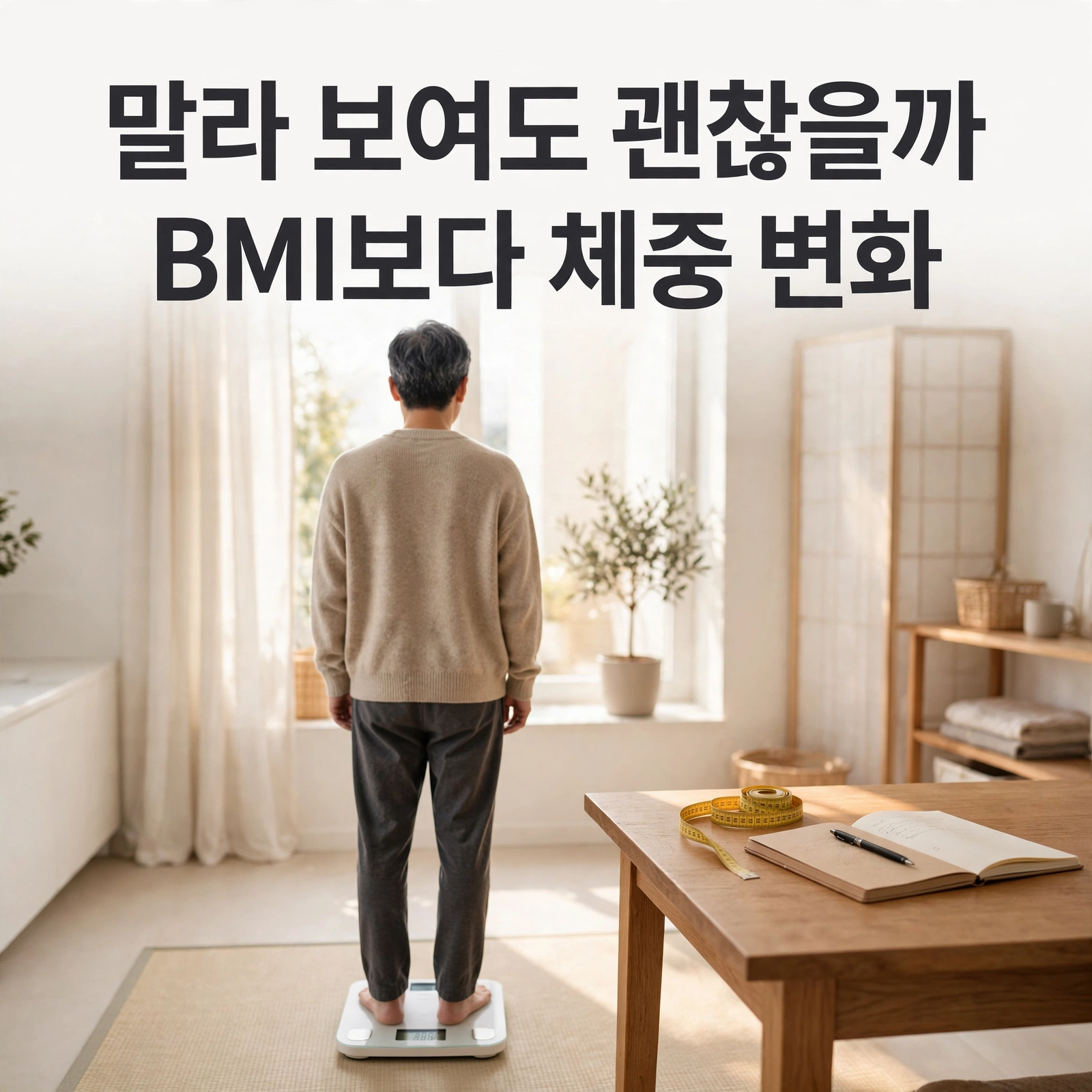 체중계에 오른 50대 남성 뒷모습