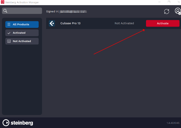 Steinberg Activation Manager를 인증