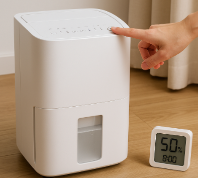 제습기 시간을 설정하고 있는 모습