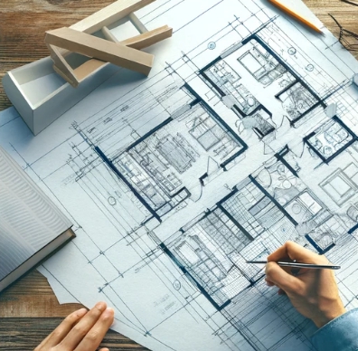 건축 도면을 그리는 모습