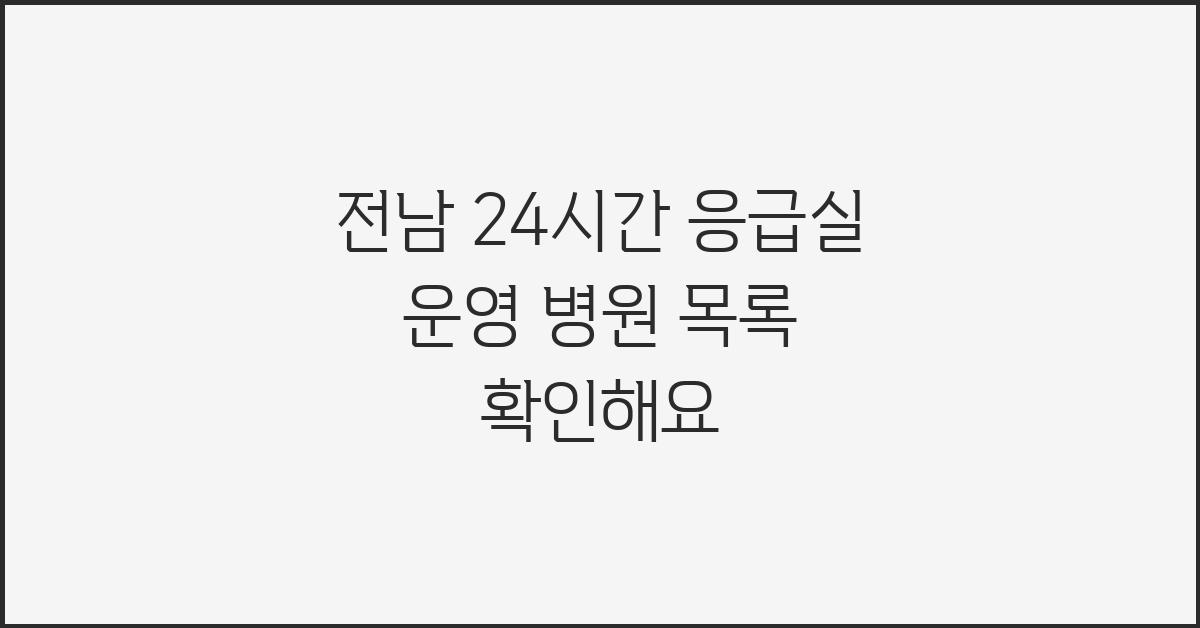 전남 24시간 응급실 운영 병원 목록
