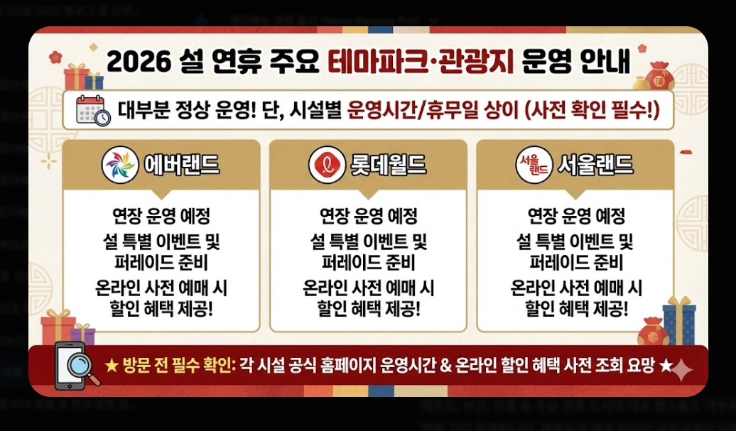 2026년 설 연휴 전국 관광지 운영시간 총정리