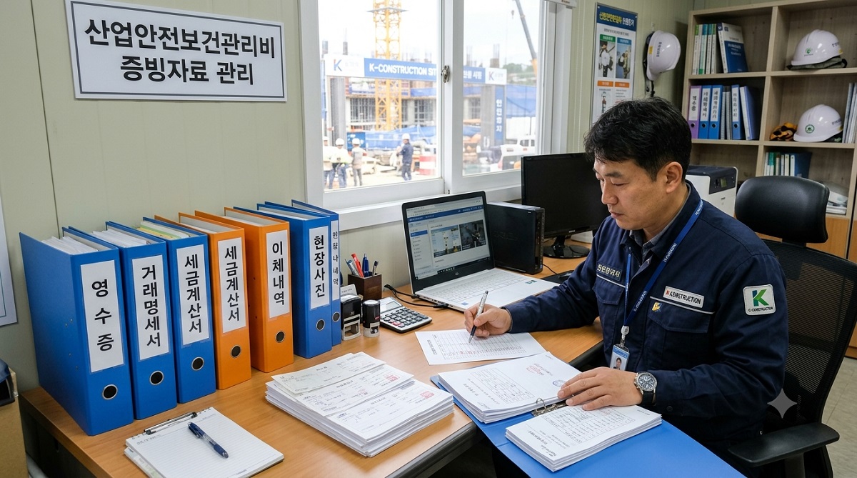 건설현장 산업안전보건관리비 증빙자료를 항목별로 정리한 모습