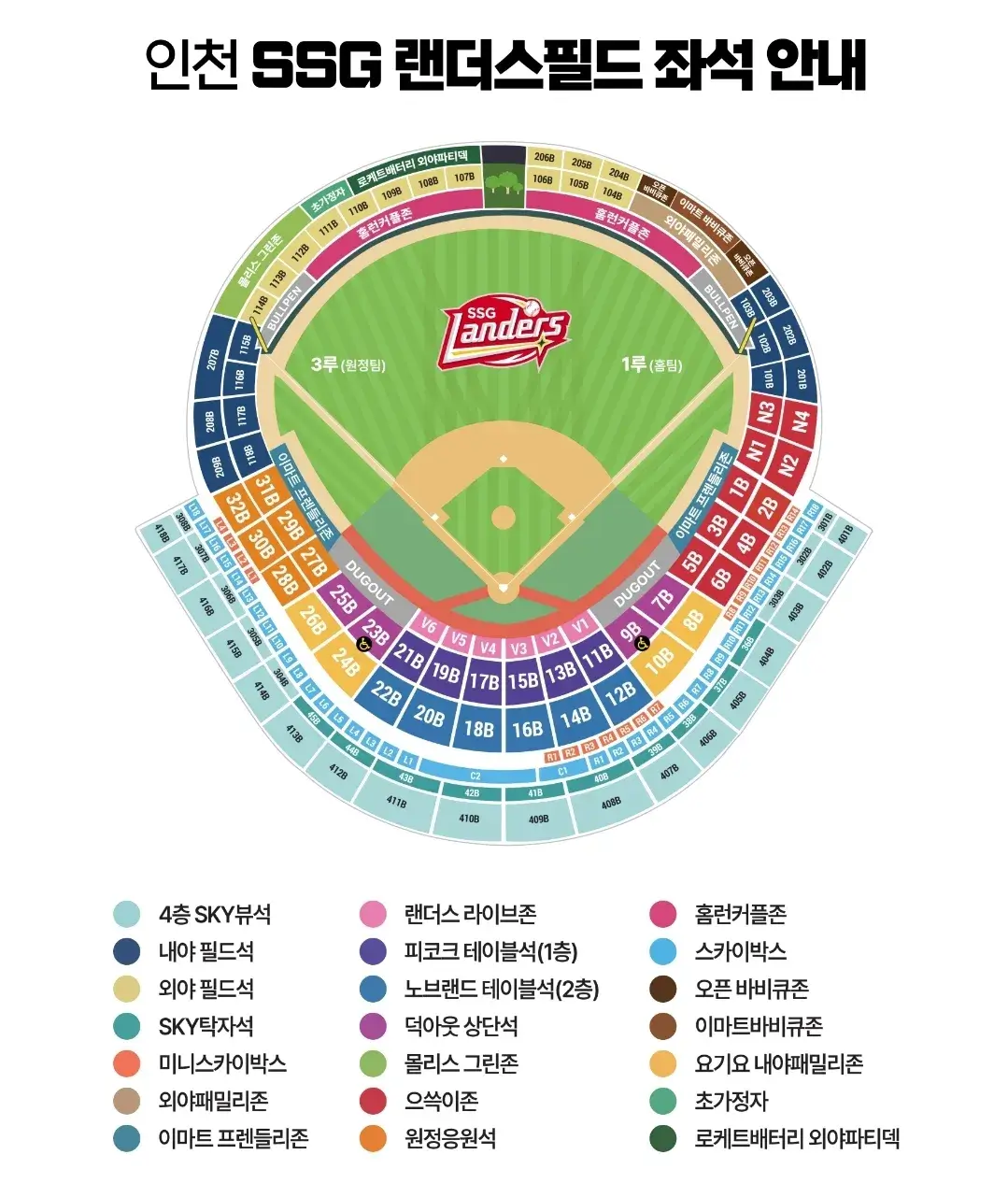 SSG랜더스 2025시즌 티켓 가격, 인천SSG랜더스필드 좌석배치도, 할인 및 무료입장 안내