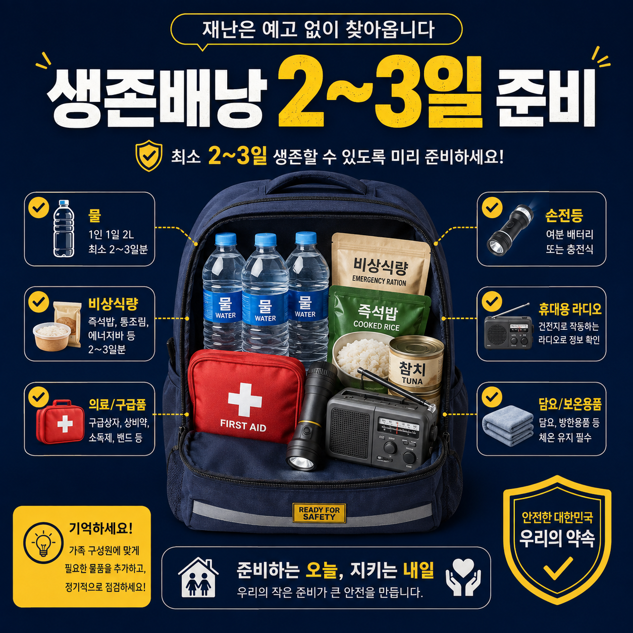 비상 생존배낭 준비물과 2~3일 재난 대비 필수품 체크리스트