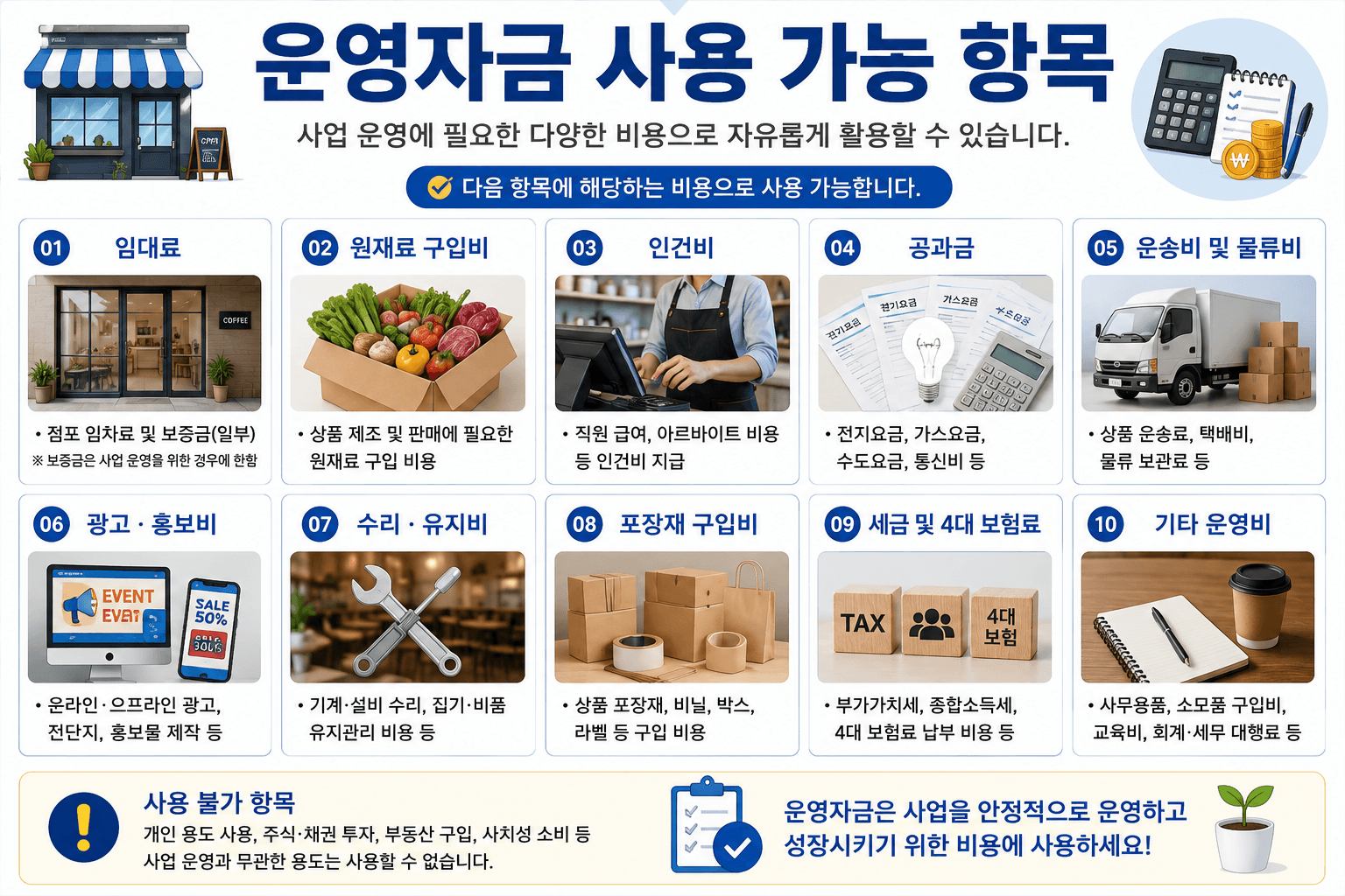 운영자금 사용 가능 항목