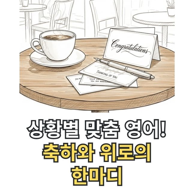 따뜻한 커피와 축하 카드가 놓인 테이블