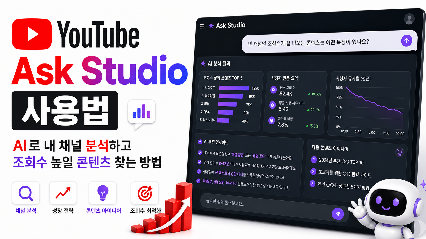 YouTube Ask Studio 사용법 ❘ AI로 내 채널 분석하고 조회수 높일 콘텐츠 찾는 방법