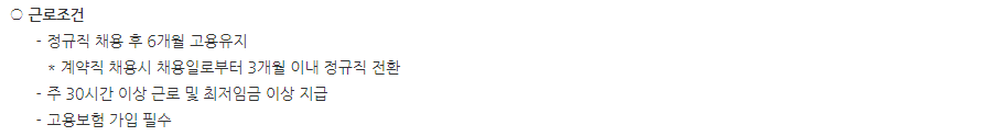 청년 일자리 도약 장려금 신청 요건, 지원 대상 (근로 조건)