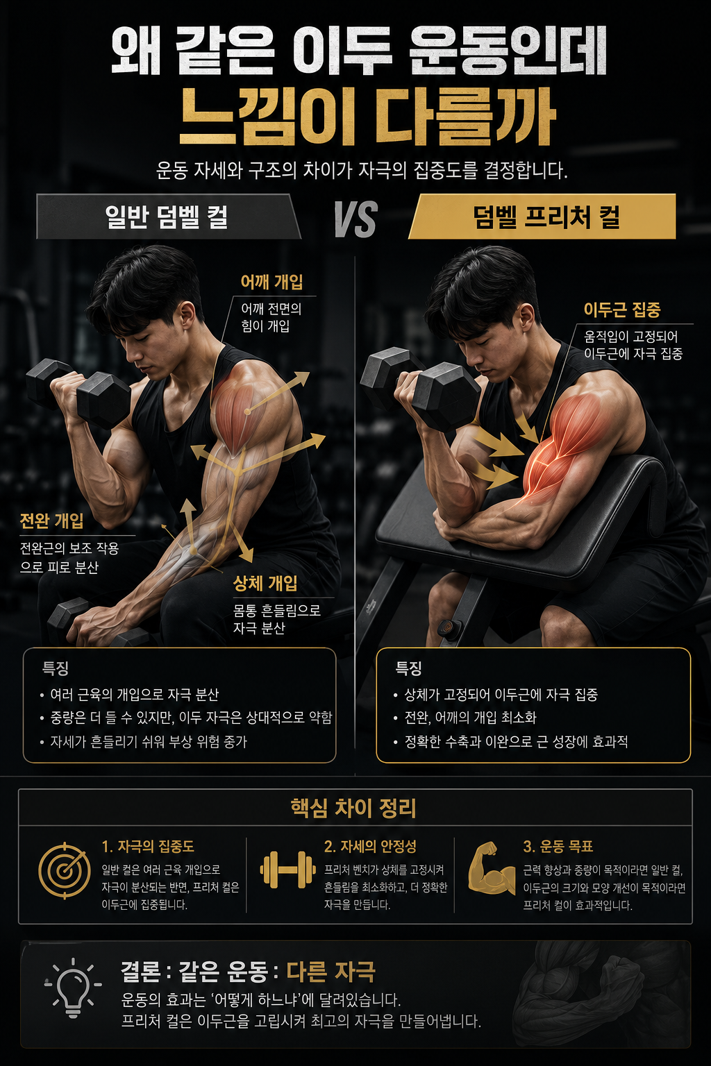 왜 같은 이두 운동인데 느낌이 다를까