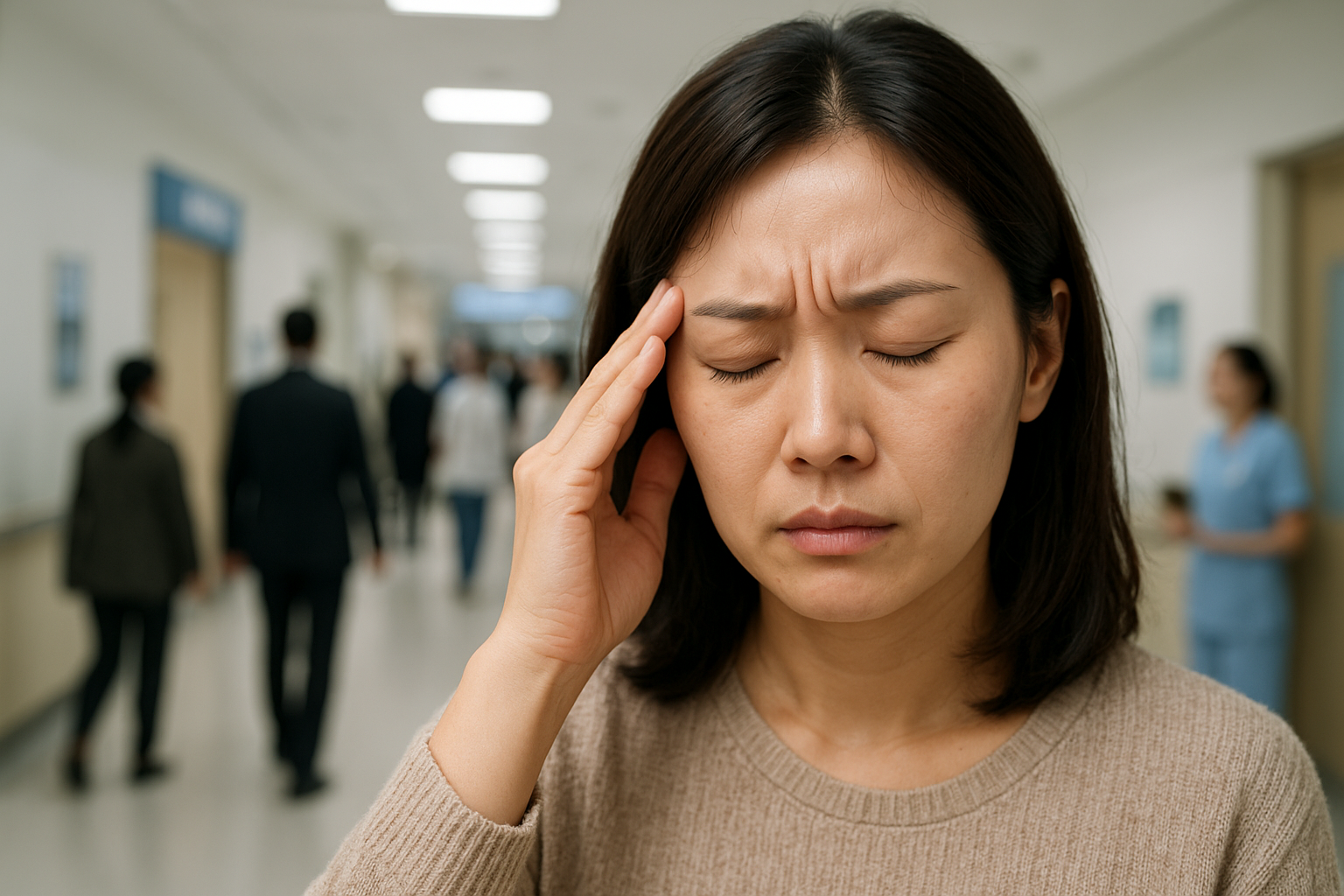 두통 호소하는 여인