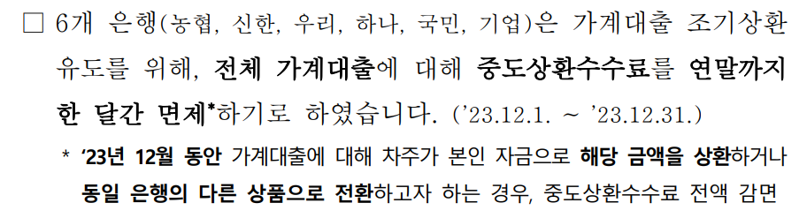 중도상환수수료 면제 은행